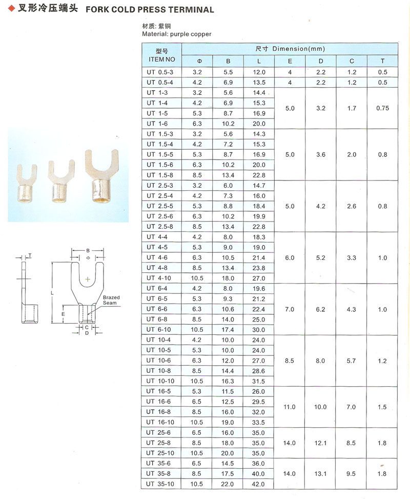 ut(y型)叉型裸端子